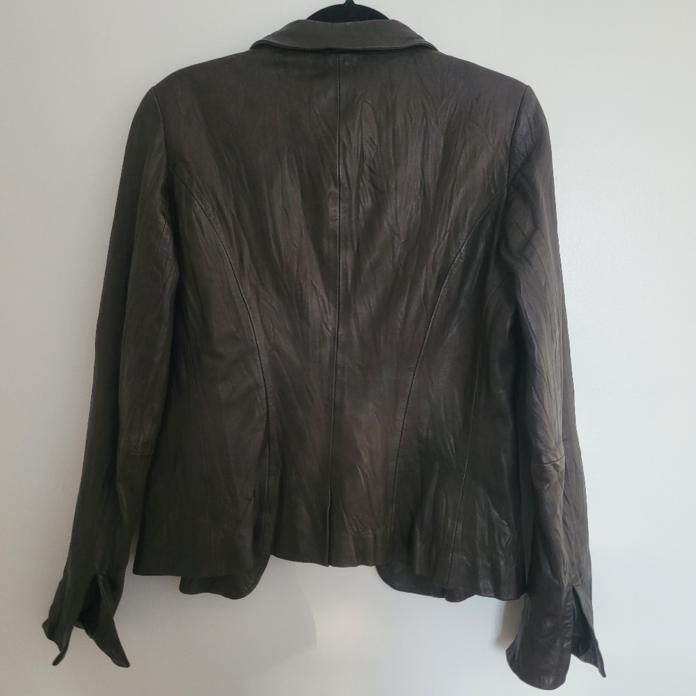 Danier Chocolate Brown Vintage Genuine Leather Jacket Blazer Womens Size M - Picture 10 of 13